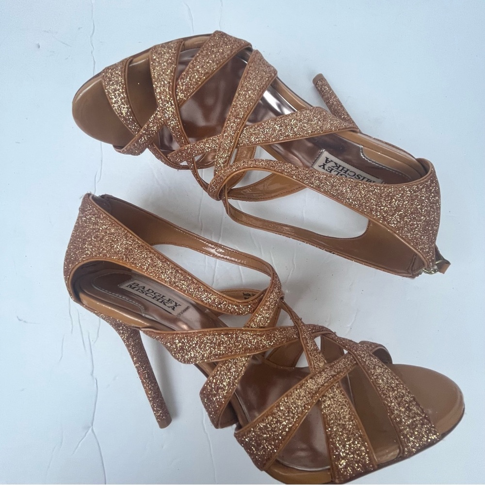 Badgley Mischka Junebug rose gold glitter sandal strappy heel Women’s 9 - Picture 3 of 13